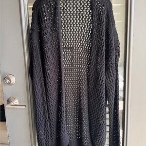 360Sweater Black Open-Knit Long Sweater XS